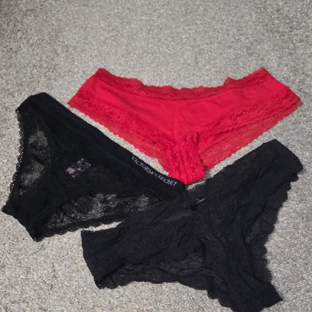 Victoria's Secret Red and Black Lace Panty Set